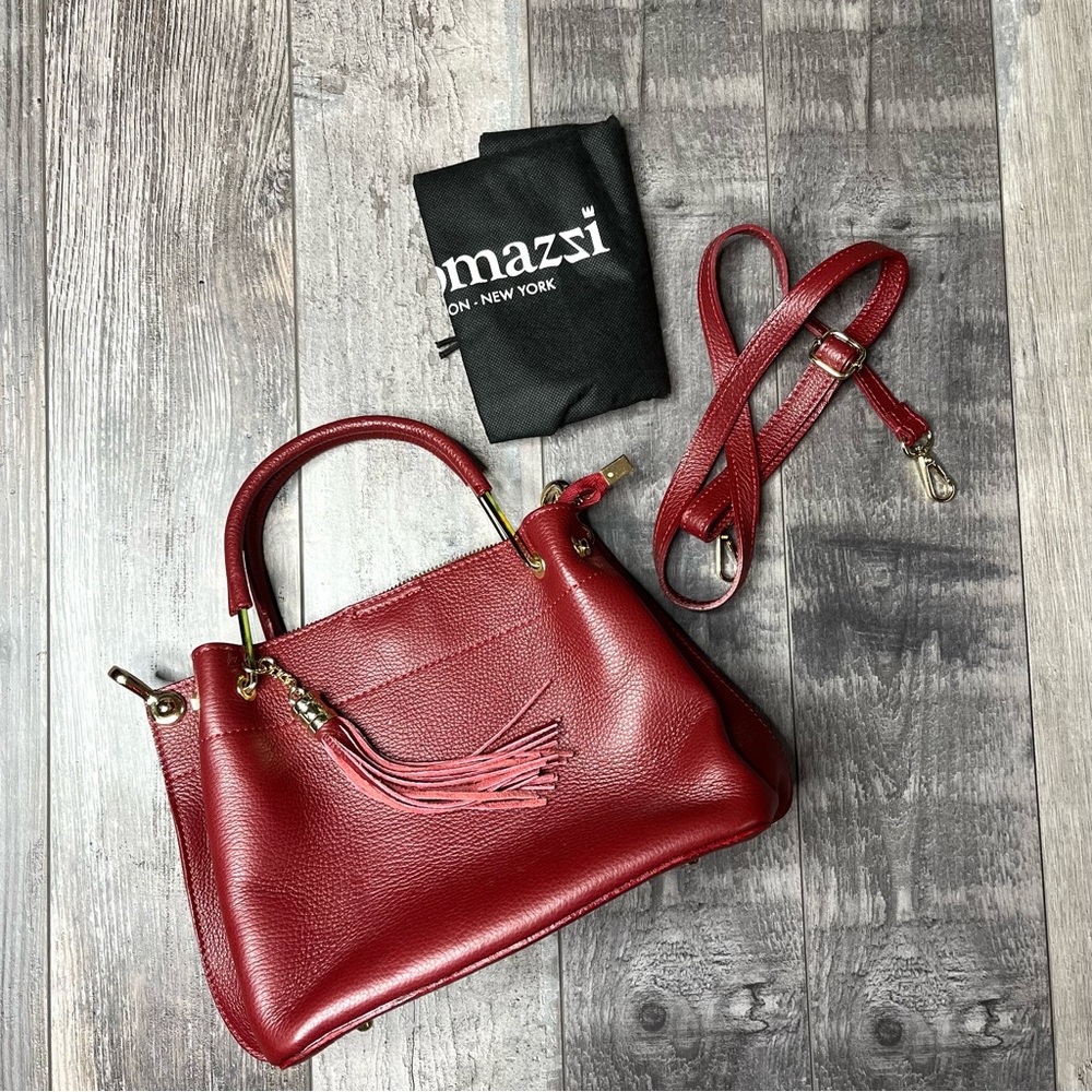 NWT! Mia Tomazzi Red Italian Pebbled Leather Structured Bag Purse